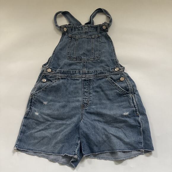 Gap Kids Jean Overalls Blue Distressed Denim Pockets 100% Cotton Kids Girls XXL - Picture 1 of 9
